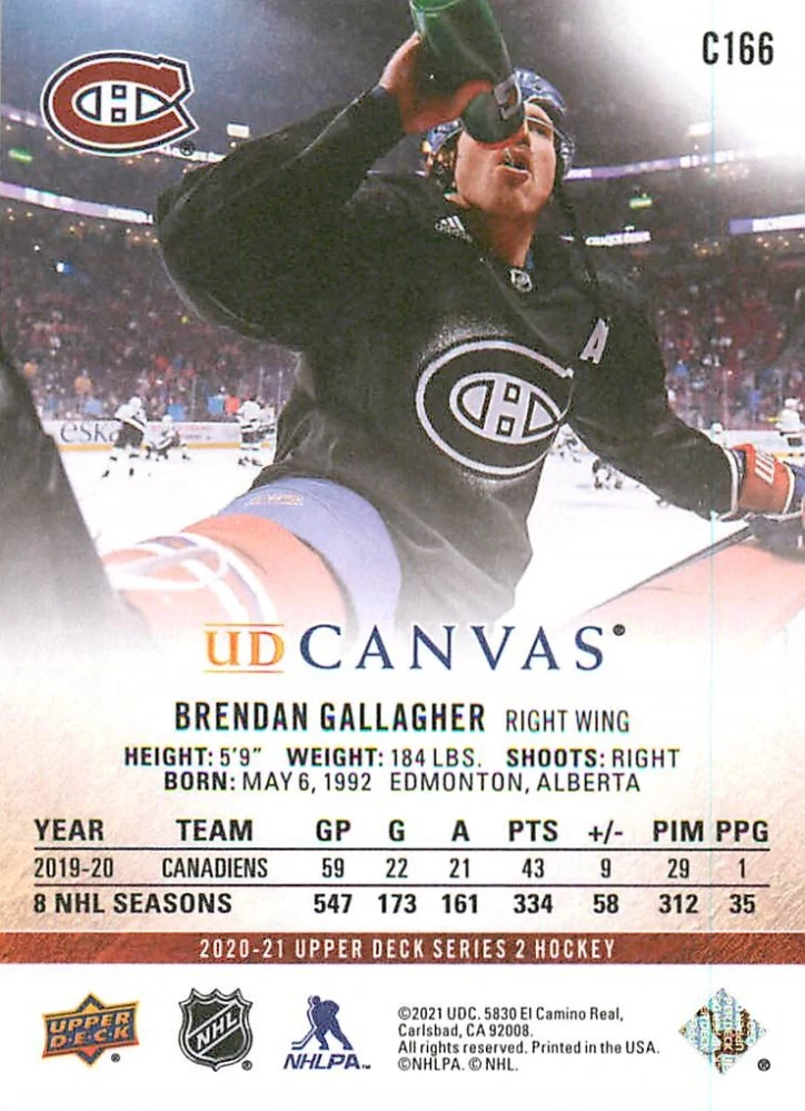 2020-21 UD Series 2 - Brendan Gallagher - Canvas #C166