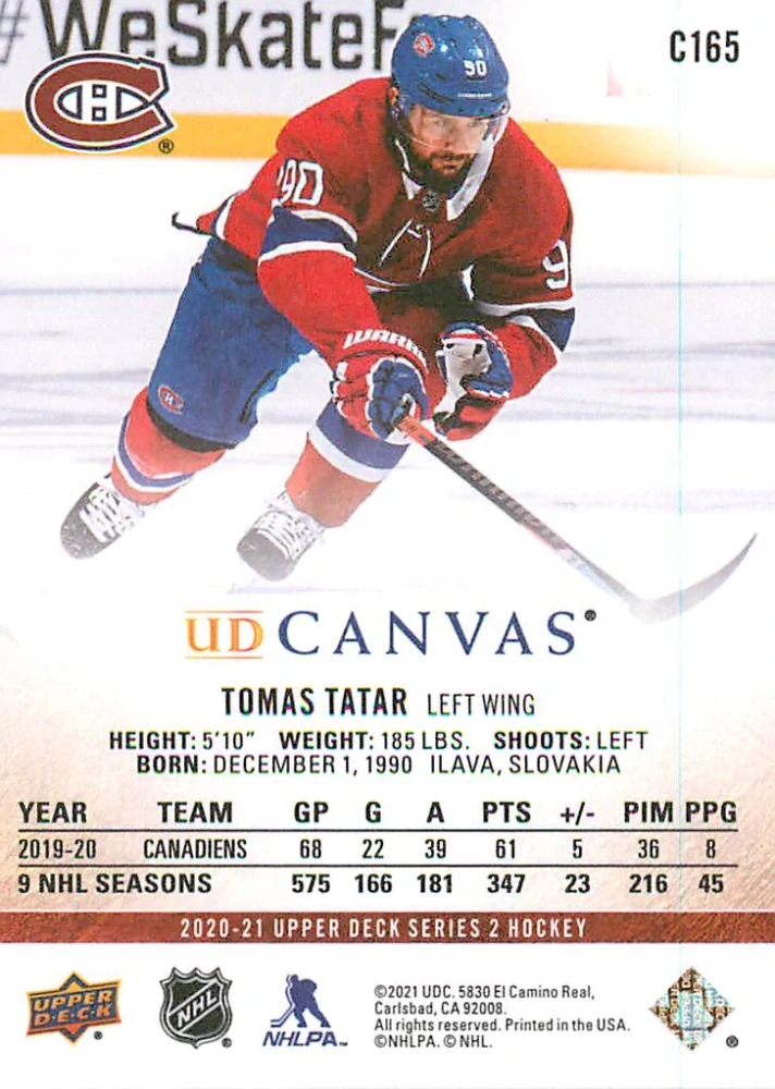 2020-21 UD Series 2 - Tomáš Tatar - Canvas #C165