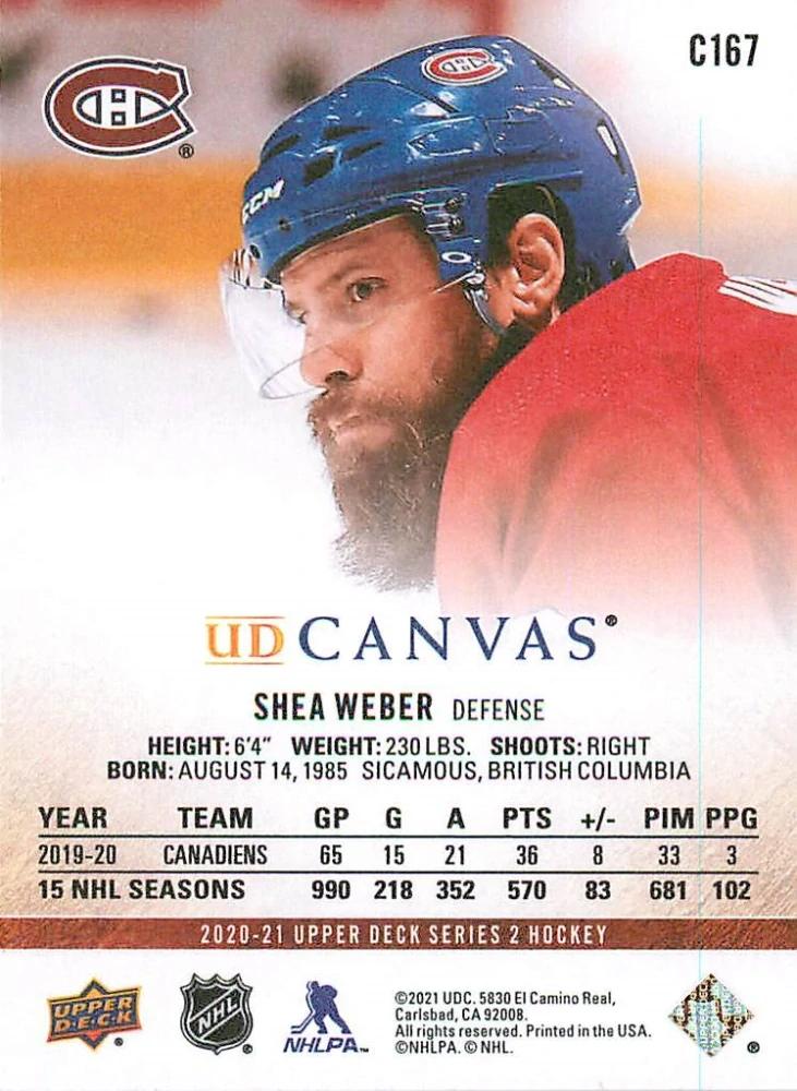 2020-21 UD Series 2 - Shea Weber - Canvas #C167