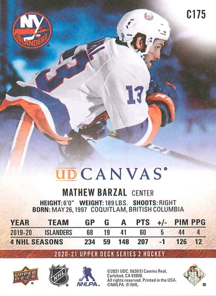 2020-21 UD Series 2 - Mathew Barzal - Canvas #C175