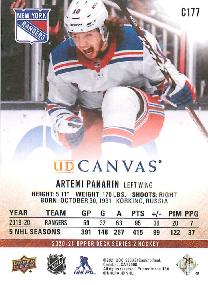 2020-21 UD Series 2 - Artemi Panarin - Canvas #C177