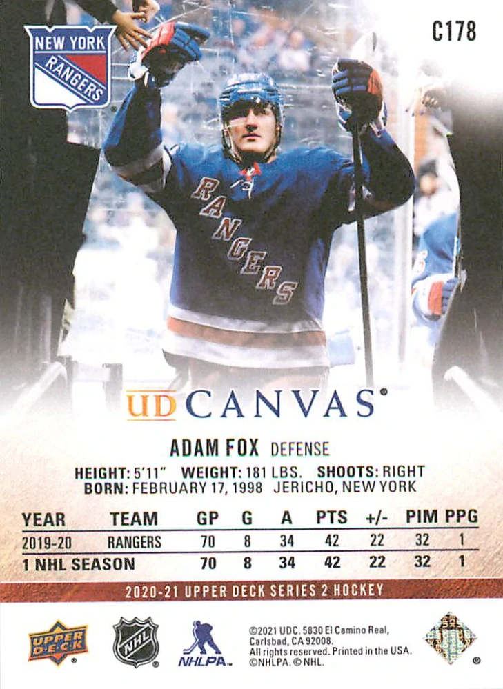 2020-21 UD Series 2 - Adam Fox - Canvas #C178