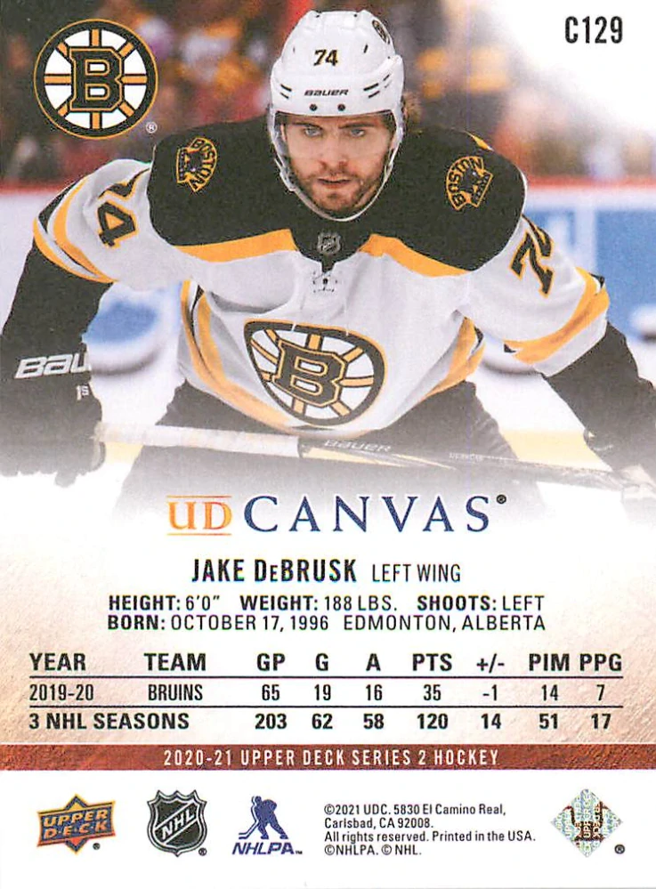2020-21 UD Series 2 - Jake DeBrusk - Canvas #C129