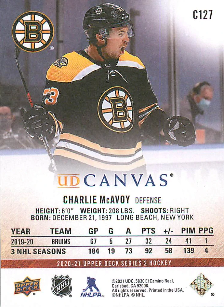 2020-21 UD Series 2 - Charlie McAvoy - Canvas #C127