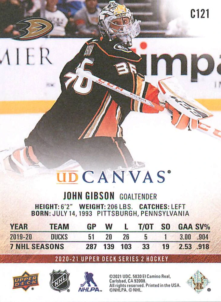 2020-21 UD Series 2 - John Gibson - Canvas #C121