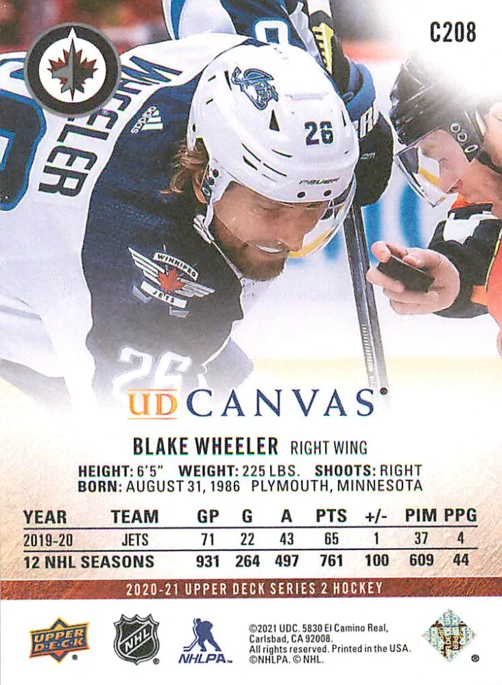 2020-21 UD Series 2 - Blake Wheeler - Canvas #C208