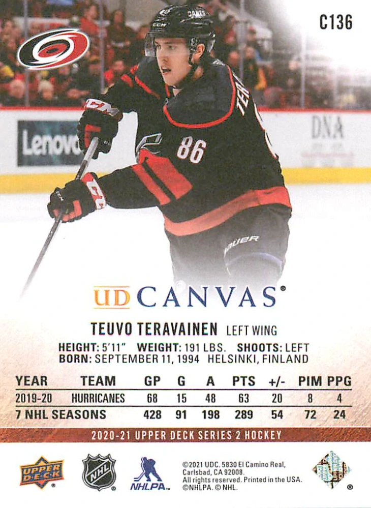 2020-21 UD Series 2 - Teuvo Teravainen - Canvas #C136
