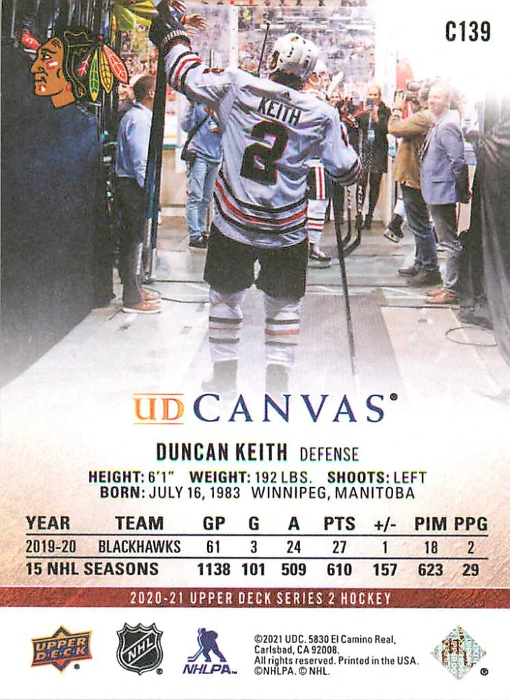 2020-21 UD Series 2 - Duncan Keith - Canvas #C139