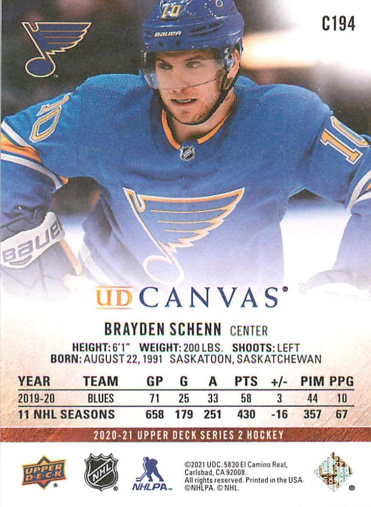 2020-21 UD Series 2 - Brayden Schenn - Canvas #C194