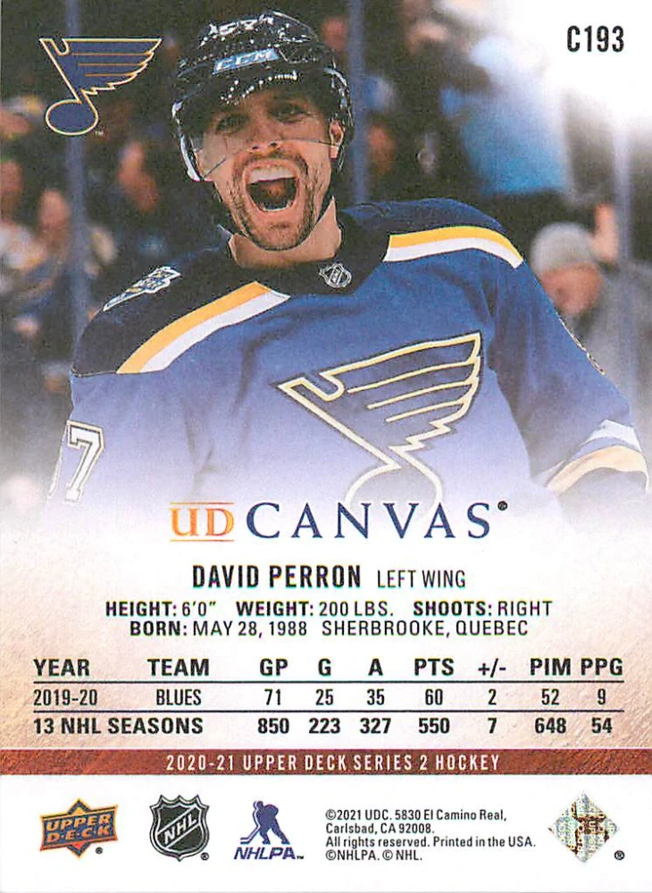 2020-21 UD Series 2 - David Perron - Canvas #C193