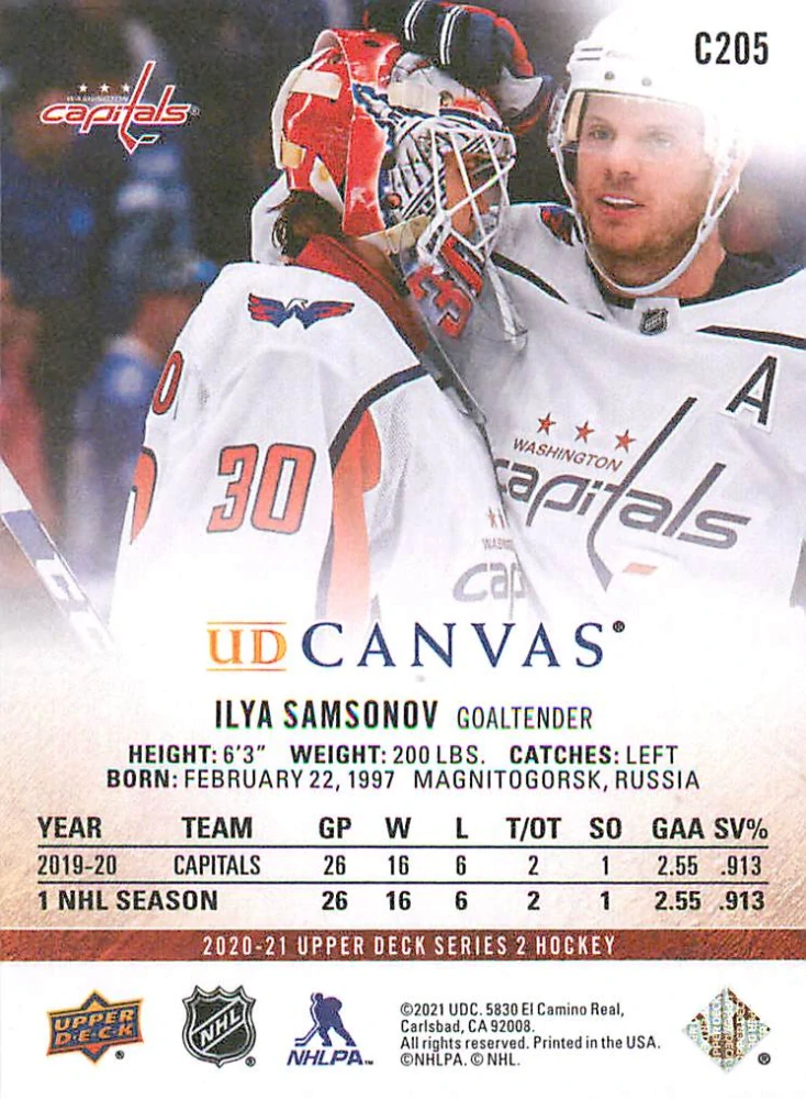 2020-21 UD Series 2 - Ilya Samsonov - Canvas #C205