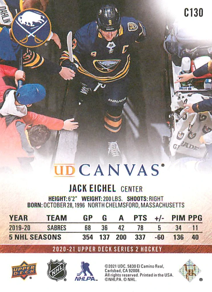 2020-21 UD Series 2 - Jack Eichel - Canvas #C130
