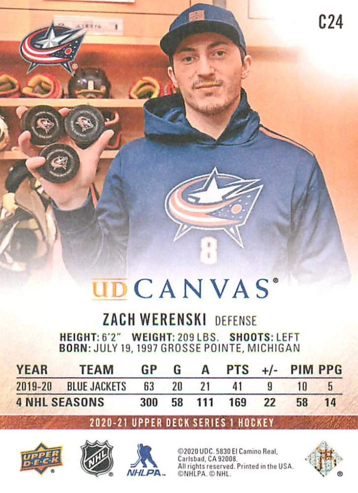 2020-21 UD Series 1 - Zach Werenski - Canvas #C24