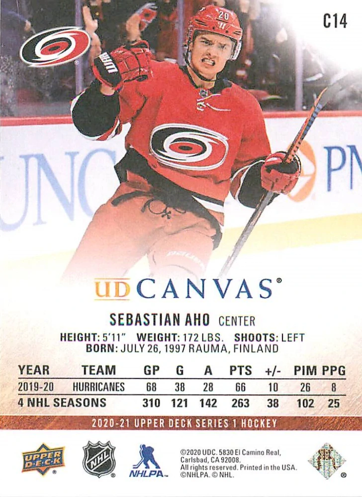 2020-21 UD Series 1 - Sebastian Aho - Canvas #C14