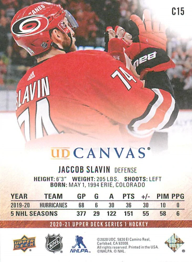 2020-21 UD Series 1 - Jaccob Slavin - Canvas #C15