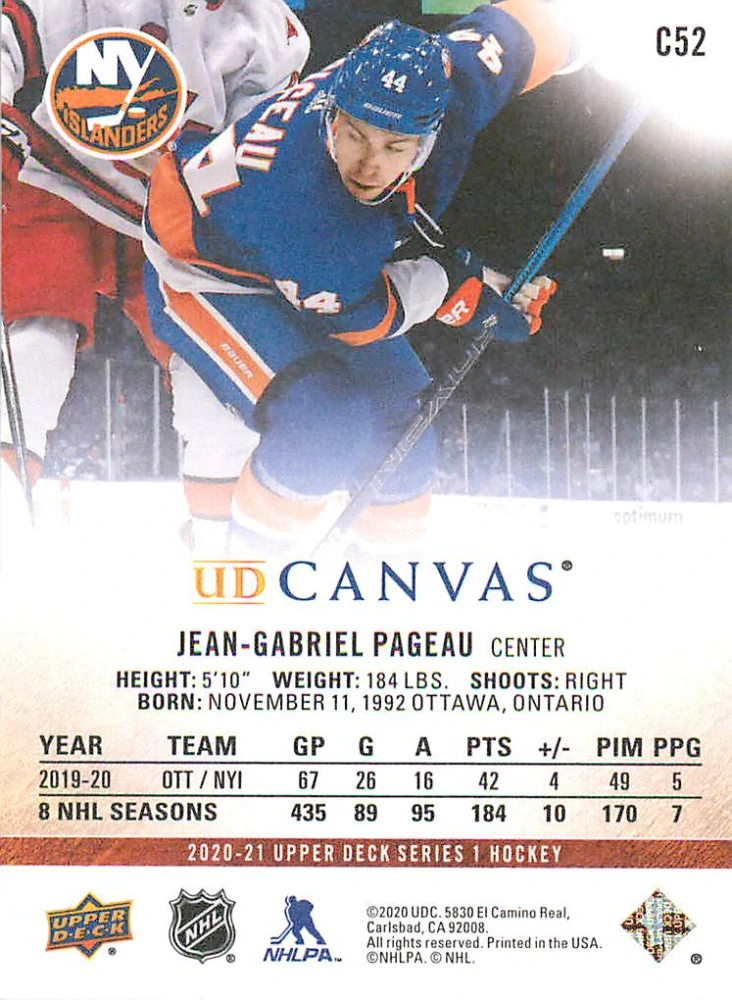 2020-21 UD Series 1 - Jean-Gabriel Pageau - Canvas #C52