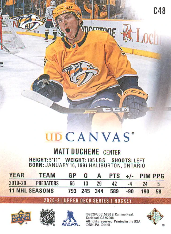 2020-21 UD Series 1 - Matt Duchene - Canvas #C48