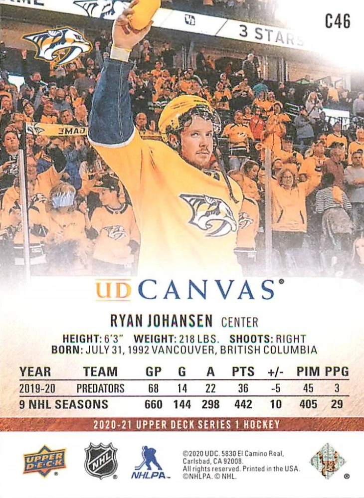 2020-21 UD Series 1 - Ryan Johansen - Canvas #C46