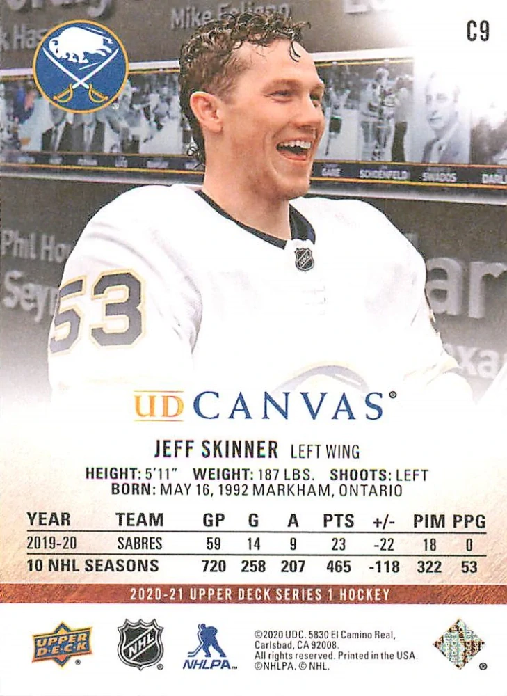 2020-21 UD Series 1 - Jeff Skinner - Canvas #C9