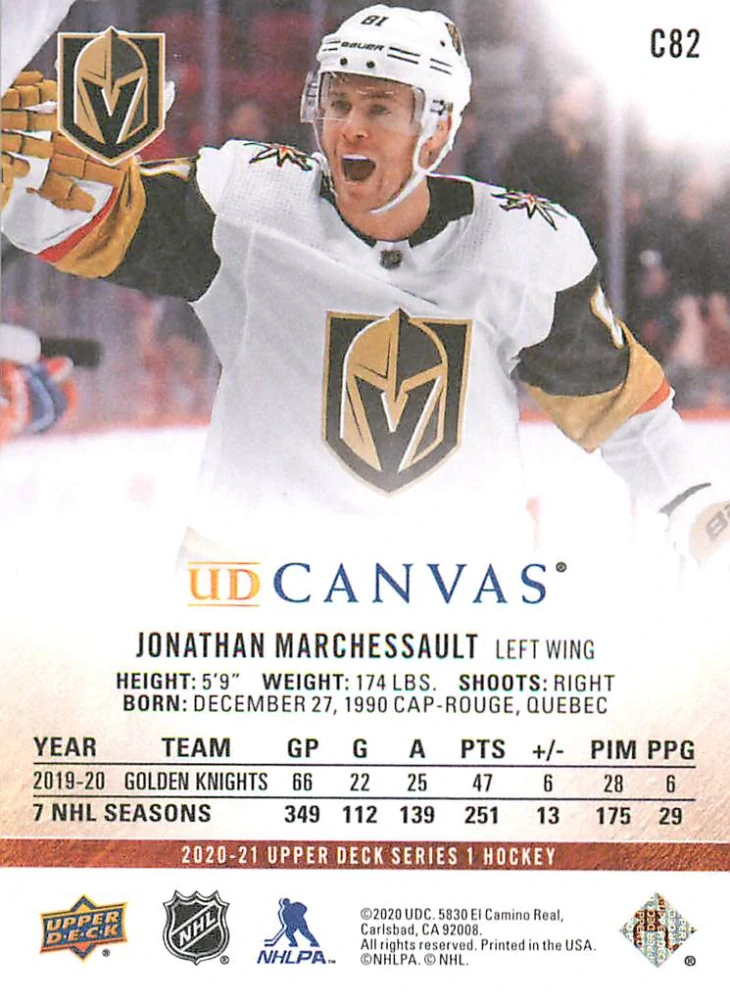 2020-21 UD Series 1 - Jonathan Marchessault - Canvas #C82