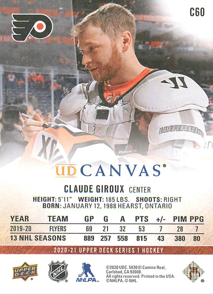 2020-21 UD Series 1 - Claude Giroux - Canvas #C60