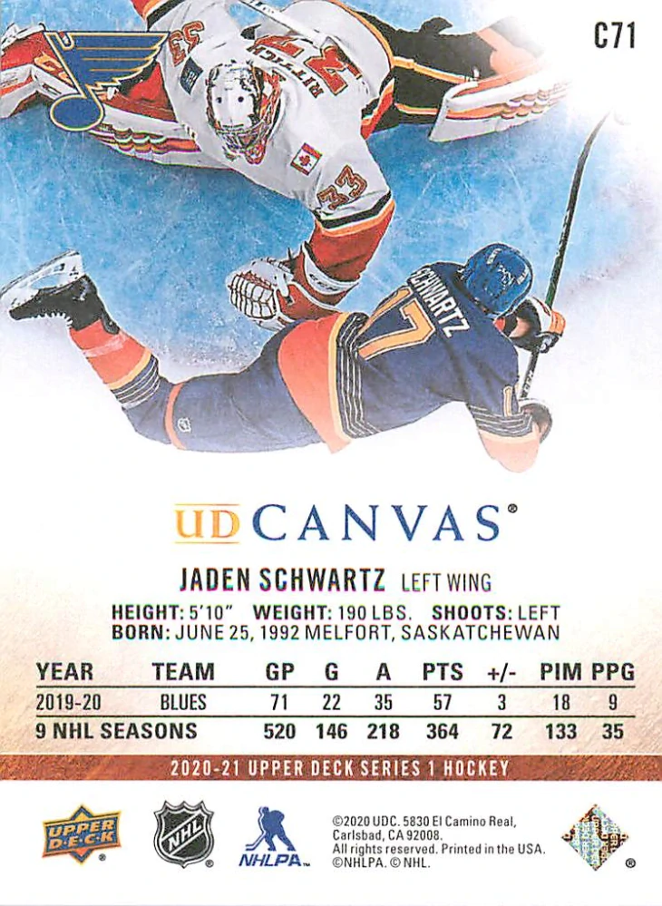 2020-21 UD Series 1 - Jaden Schwartz - Canvas #C71