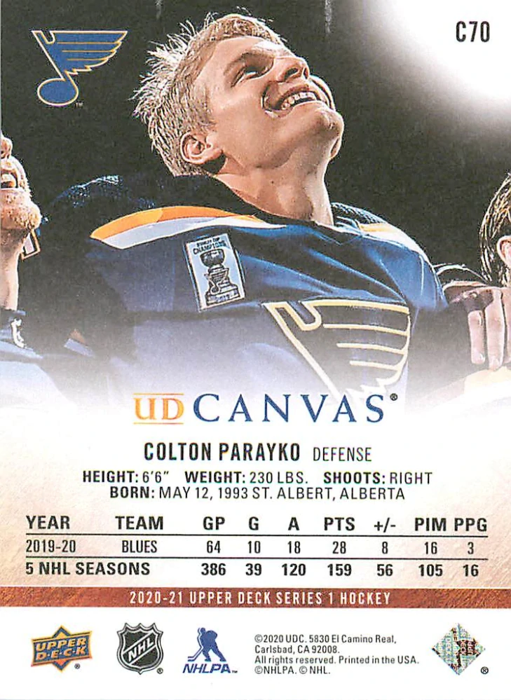 2020-21 UD Series 1 - Colton Parayko - Canvas #C70