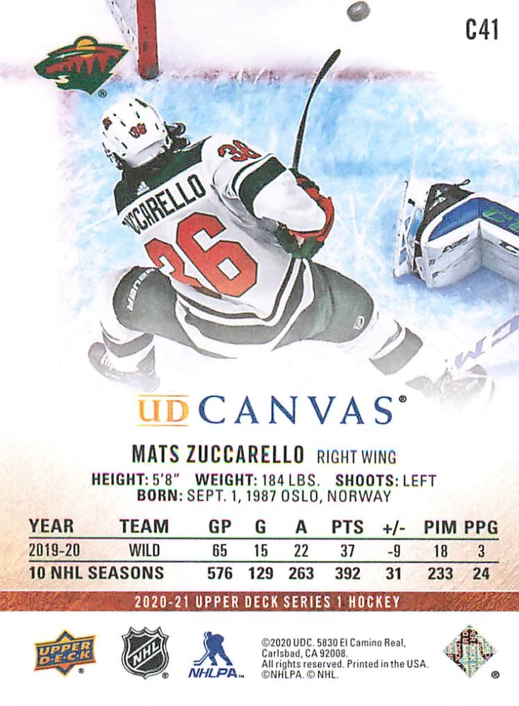 2020-21 UD Series 1 - Mats Zuccarello - Canvas #C41