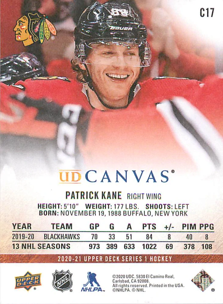 2020-21 UD Series 1 - Patrick Kane - Canvas #C17