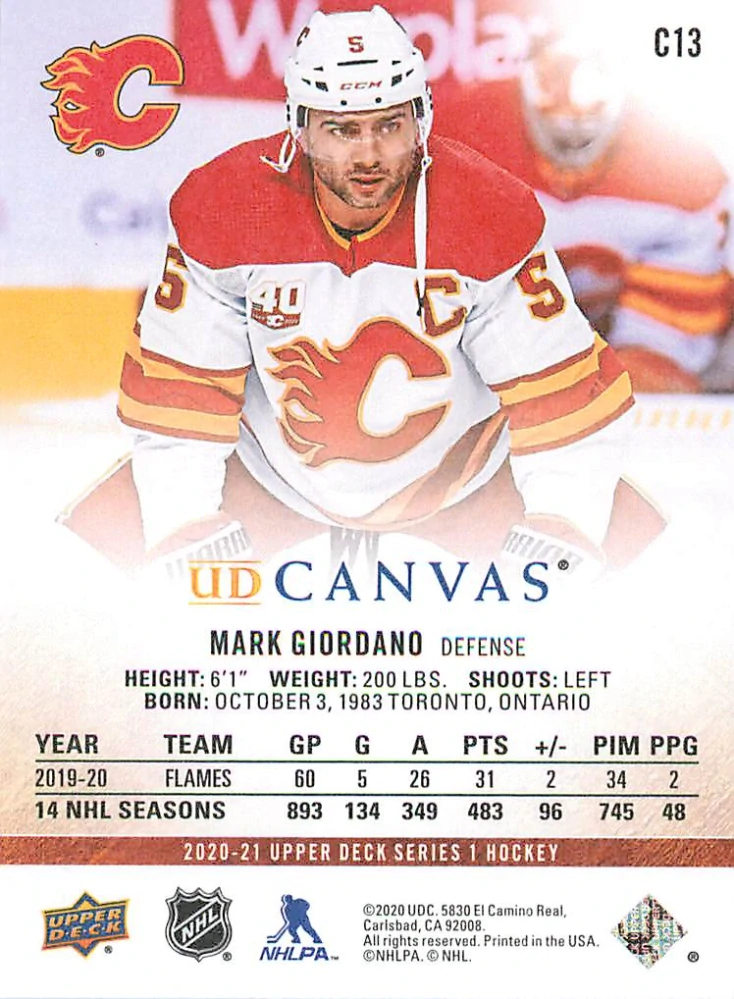 2020-21 UD Series 1 - Mark Giordano - Canvas #C13
