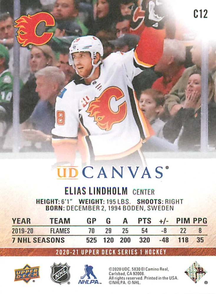2020-21 UD Series 1 - Elias Lindholm - Canvas #C12