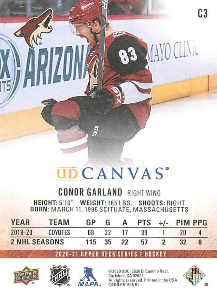 2020-21 UD Series 1 - Conor Garland - Canvas #C3