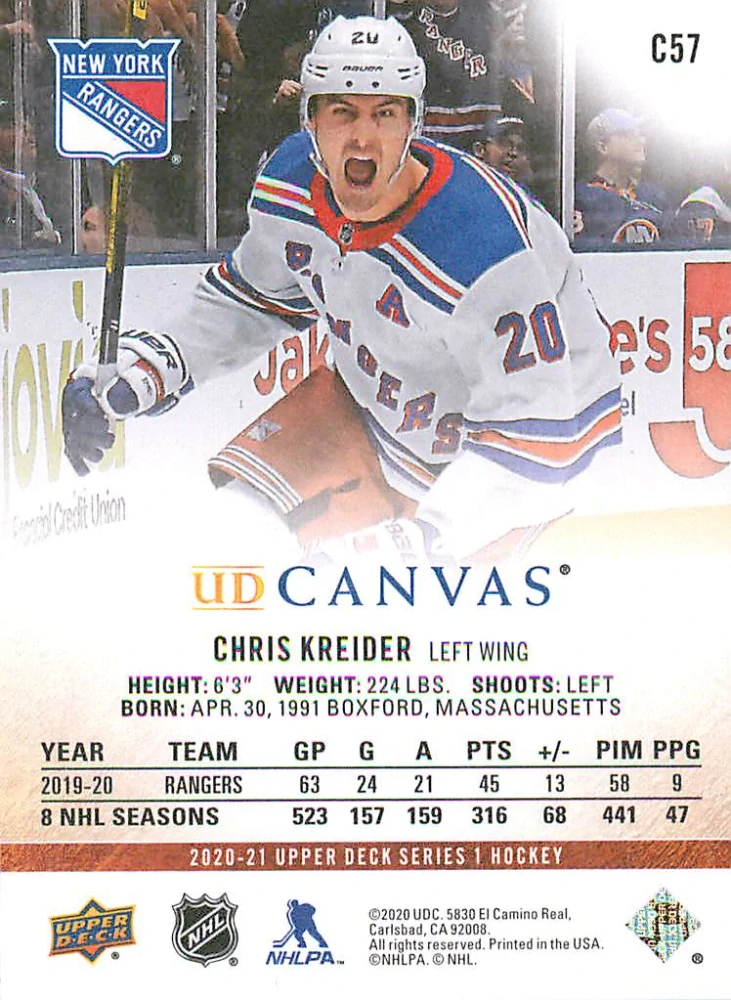 2020-21 UD Series 1 - Chris Kreider - Canvas #C57