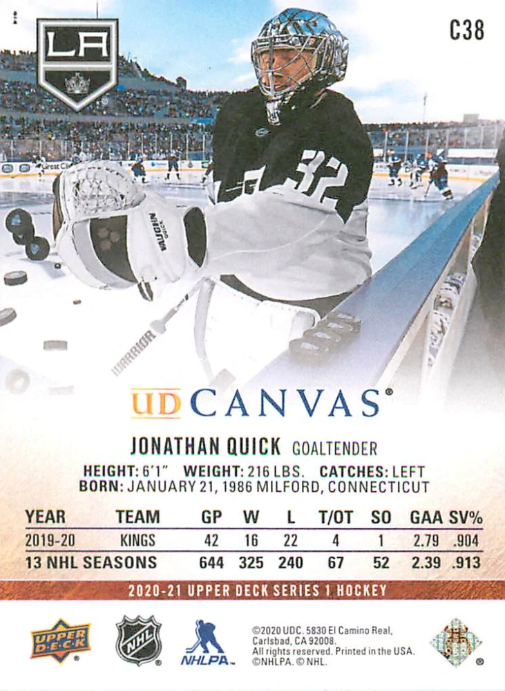 2020-21 UD Series 1 - Jonathan Quick - Canvas #C38