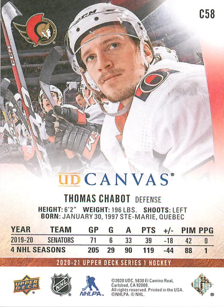 2020-21 UD Series 1 - Thomas Chabot - Canvas #C58
