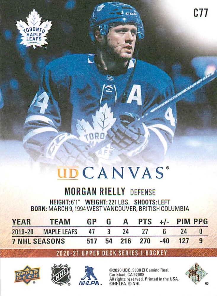 2020-21 UD Series 1 - Morgan Rielly - Canvas #C77