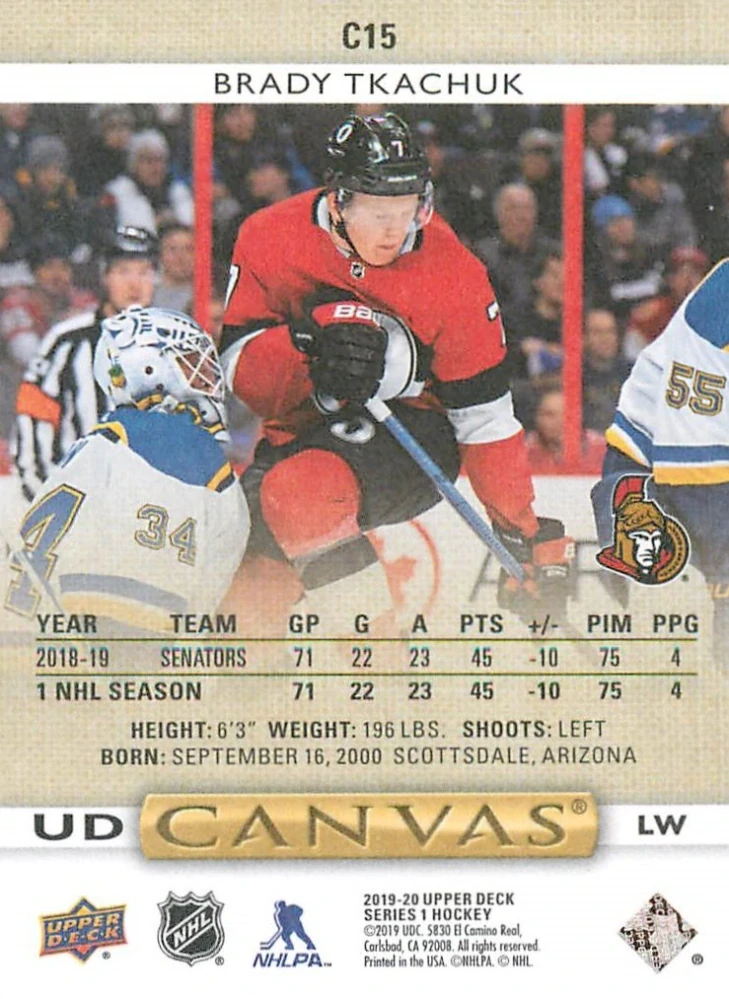 2019-20 UD Series 1 - Brady Tkachuk - Canvas #C15