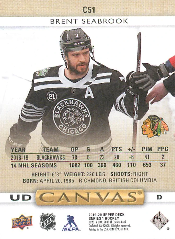2019-20 UD Series 1 - Brent Seabrook - Canvas #C51