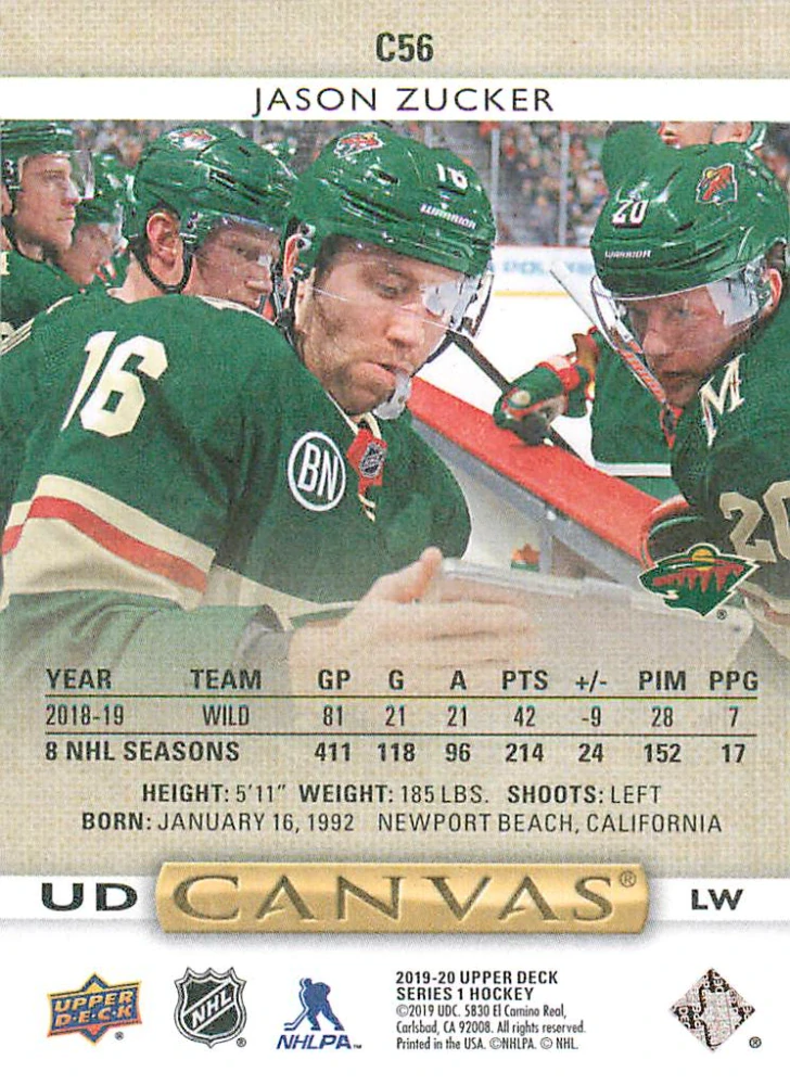 2019-20 UD Series 1 - Jason Zucker - Canvas #C56