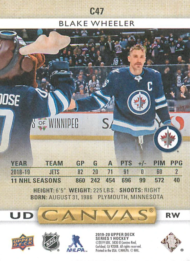 2019-20 UD Series 1 - Blake Wheeler - Canvas #C47