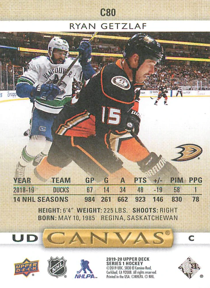 2019-20 UD Series 1 - Ryan Getzlaf - Canvas #C80