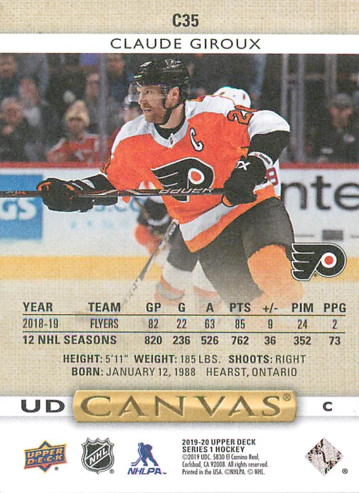 2019-20 UD Series 1 - Claude Giroux - Canvas #C35