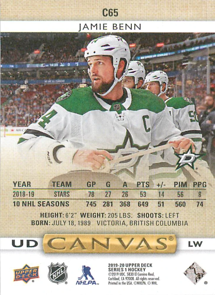 2019-20 UD Series 1 - Jamie Benn - Canvas #C65