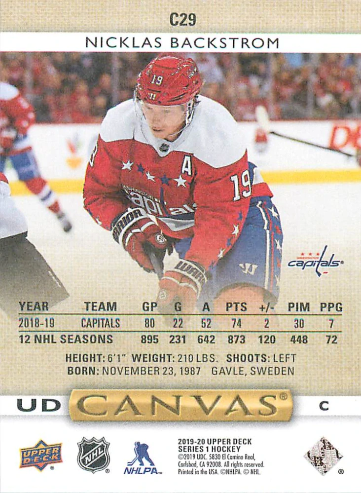 2019-20 UD Series 1 - Nicklas Backstrom - Canvas #C29