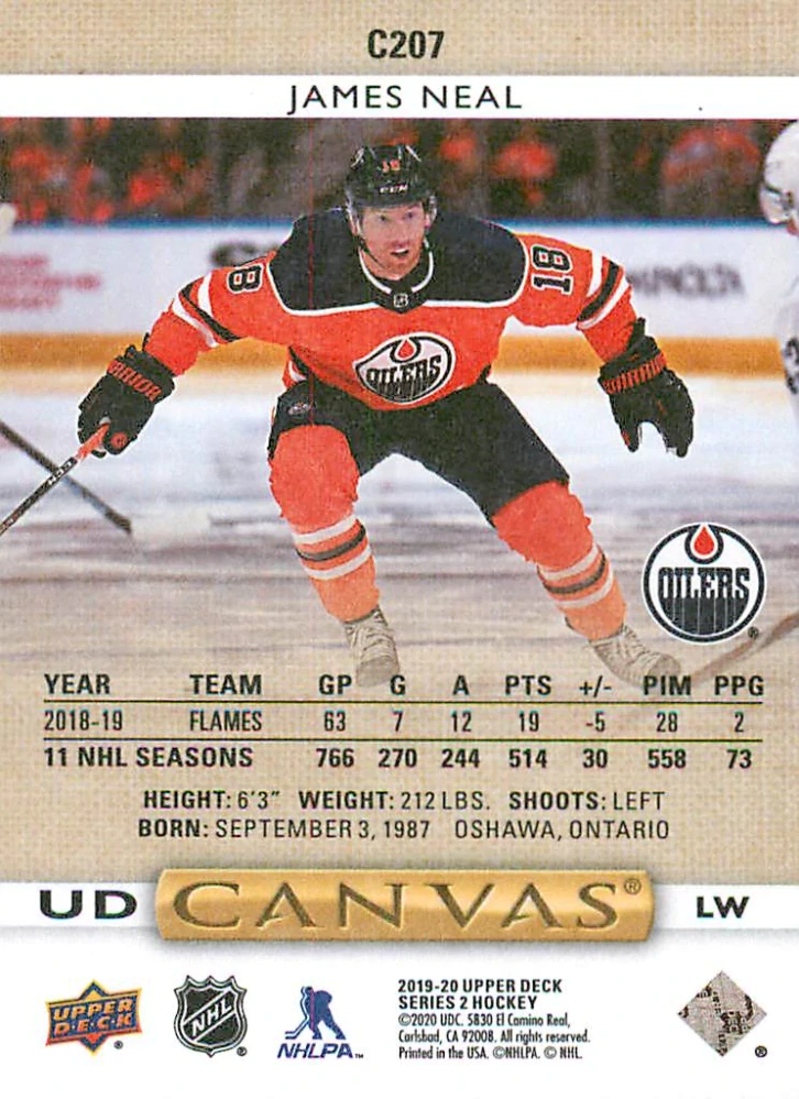 2019-20 UD Series 2 - James Neal - Canvas #C207