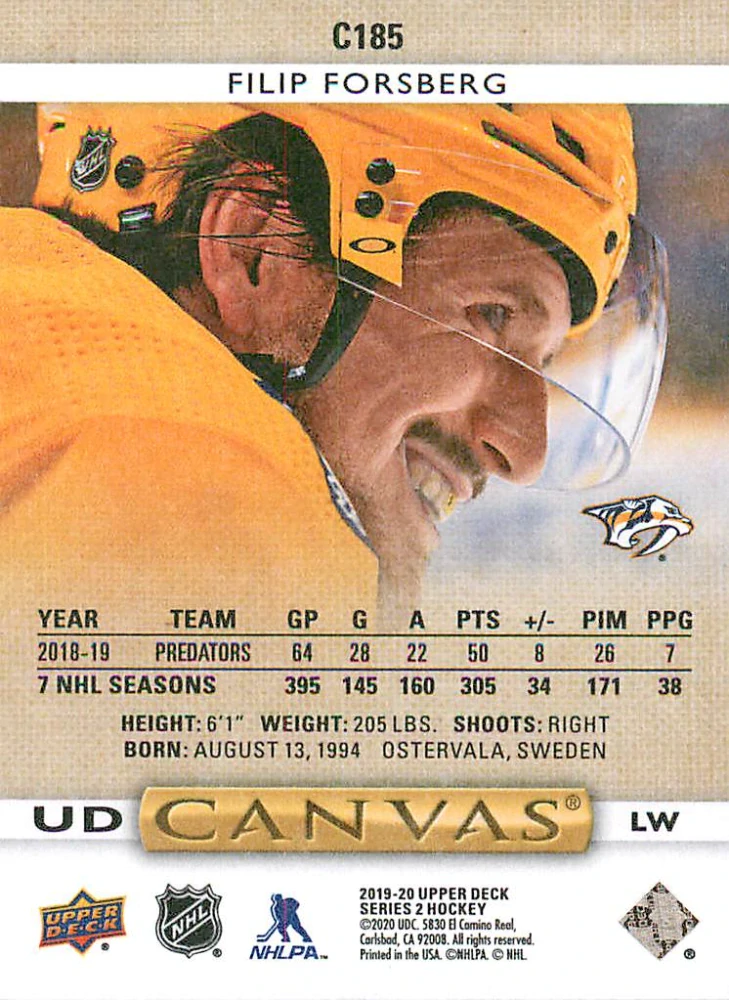 2019-20 UD Series 2 - Filip Forsberg - Canvas #C185