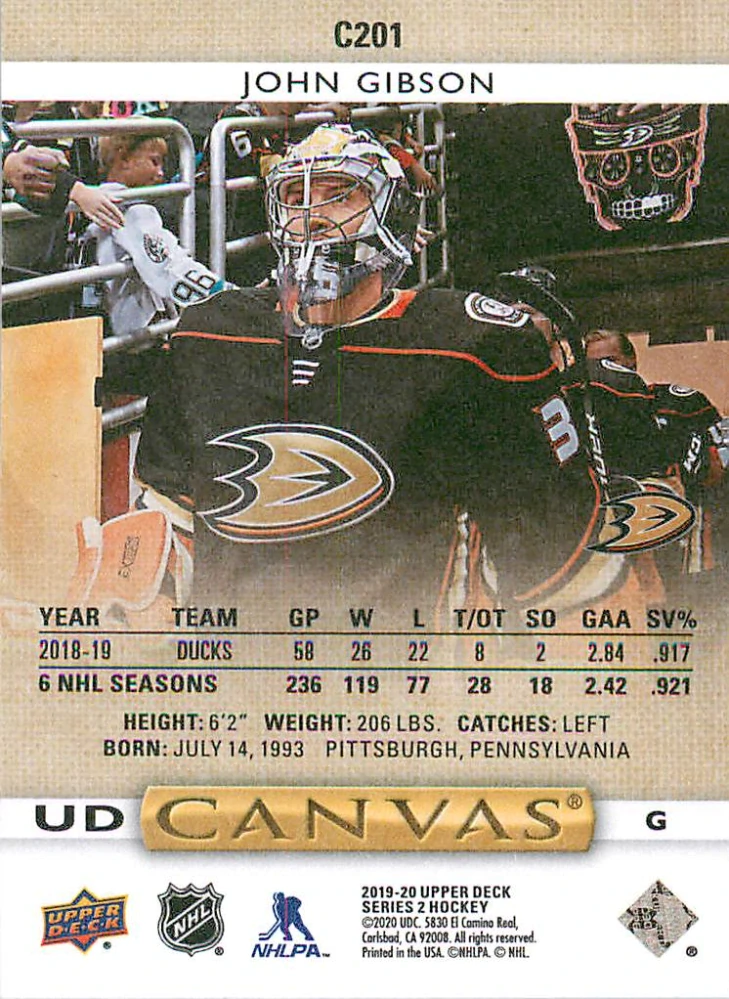 2019-20 UD Series 2 - John Gibson - Canvas #C201