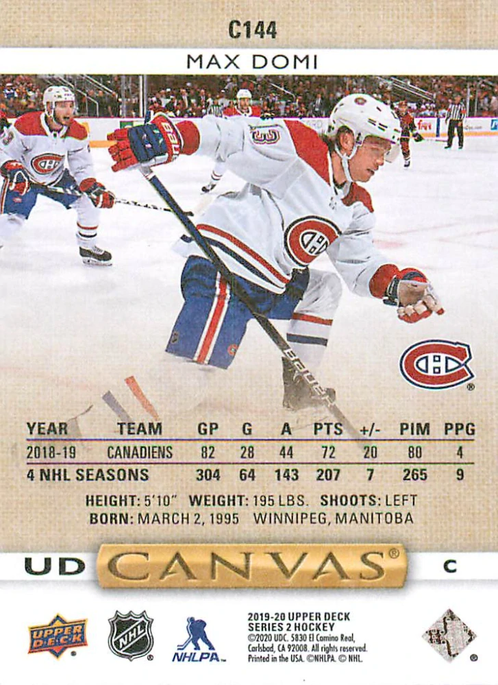 2019-20 UD Series 2 - Max Domi - Canvas #C144