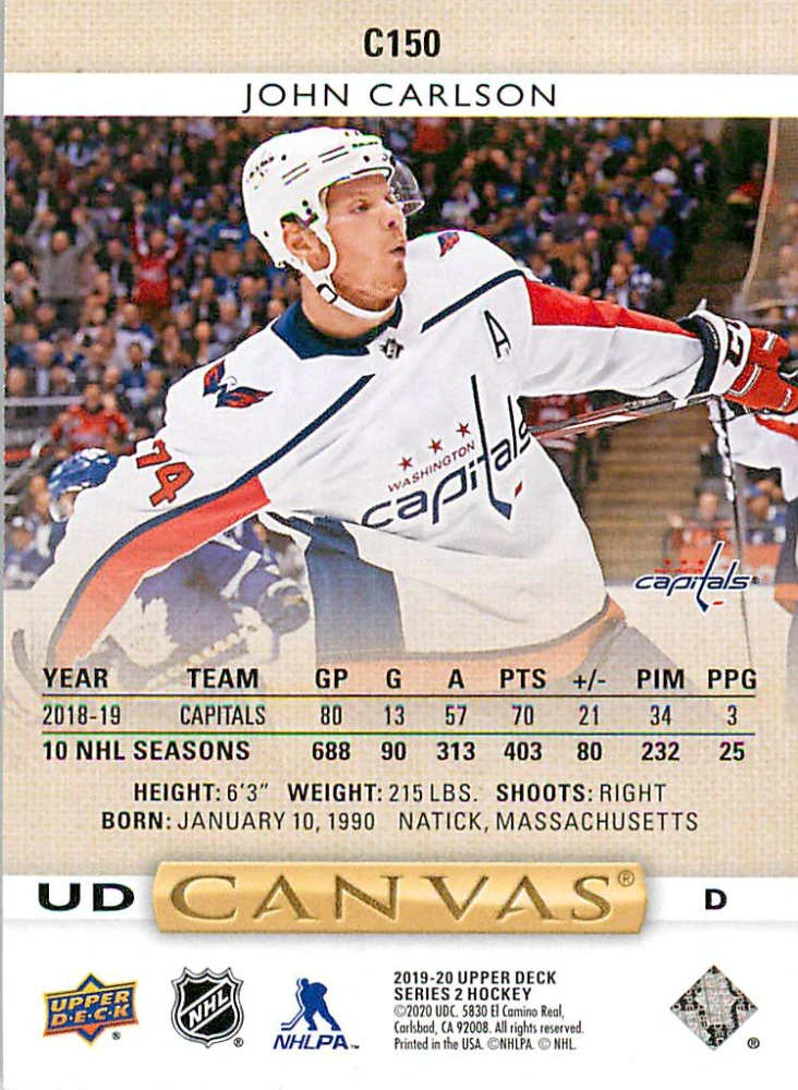 2019-20 UD Series 2 - John Carlson - Canvas #C150
