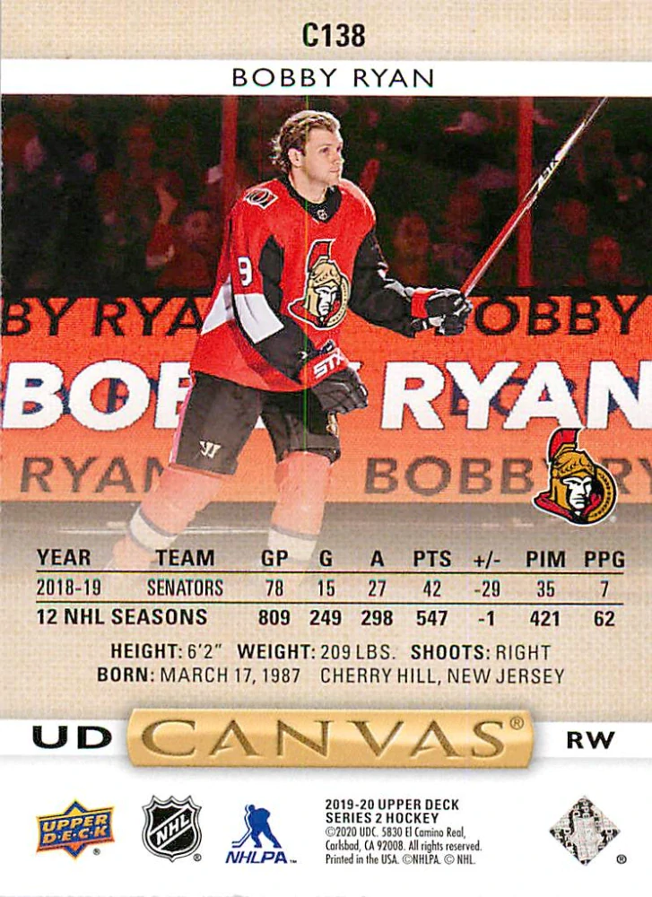2019-20 UD Series 2 - Bobby Ryan - Canvas #C138